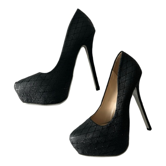 Qupid Glitter Black Pointed Toe Heels Pumps - Size 6.5 - Picture 6 of 7